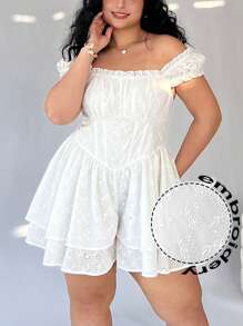 Solflare Plus Size Women White Embroidered Minimalist Casual Jumpsuit,Floral,Brunch Outfits For Women,Graduation,Wedding Guest Dress Women,Spring Break Outfits,Sun Dress,Vacation Dress,Versatile Everyday Wear,Spring Summer Clothes