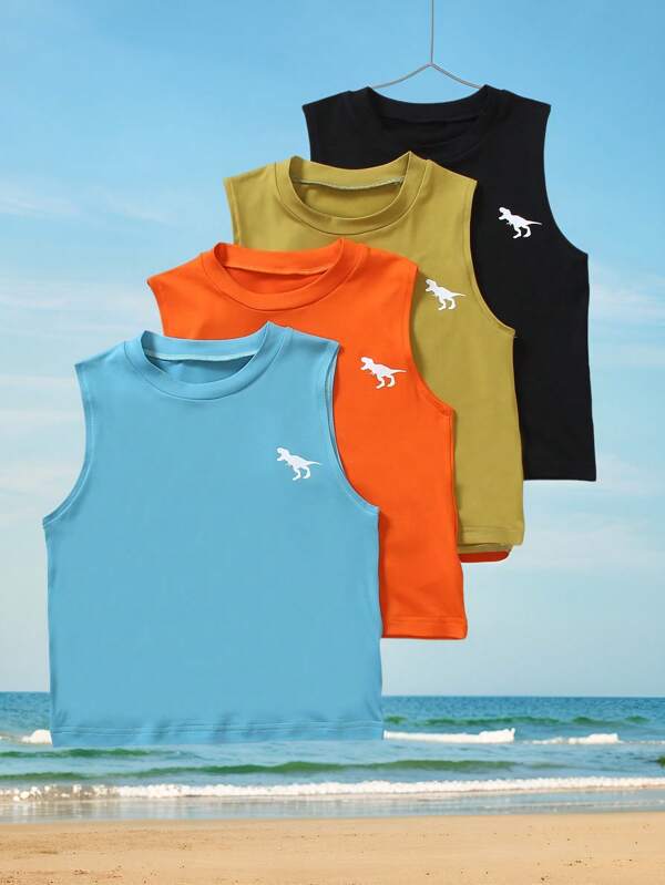 SHEIN Conjunto de parte superior con cuello redondo y estampado de dinosaurio para niños, informal y adorable. El sencillo estampado de dinosaurio en el pecho agrega vitalidad para los niños pequeños, adecuado para usar en verano, al aire libre, en la escuela y en interiores