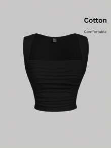 SHEIN MOD Tank Top cu volan - Negru - Vizualizare 4