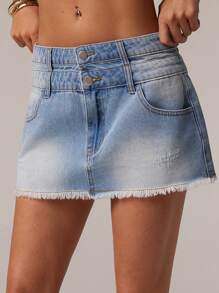 SHEIN Forever 21 Summer /Country Concert/Country Concert/Tea Party /Elegant /Concert /Casual Women/Summer /Country Music Festival Blue Denim Mini Skirt - Blue - View 5