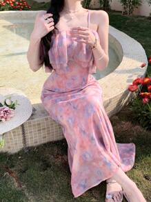 DAZY Women's Ruffle Off Shoulder Casual Midi Dress, Elegant & Slim Fit, Spring/Summer Floral Sundress Boho Vacation Outfits Women - Dusty Pink - View 4