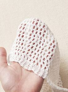 SHEIN MOD 前领带荷叶边钩针编织披肩 - 白色 - 查看 4