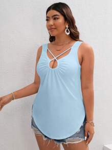 SHEIN LUNE Plus Size Solid Color Tank Top, Casual And Fashionable For Everyday Wear Spring Top For Women Summer Beach