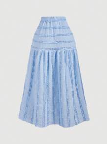 SHEIN MOD 女士蓝色优雅荷叶边吊带背心和裙子 2 件套，女士度假装，女士夏季装，女士西装，乡村装，度假两件套 - 藍色 - 查看 7