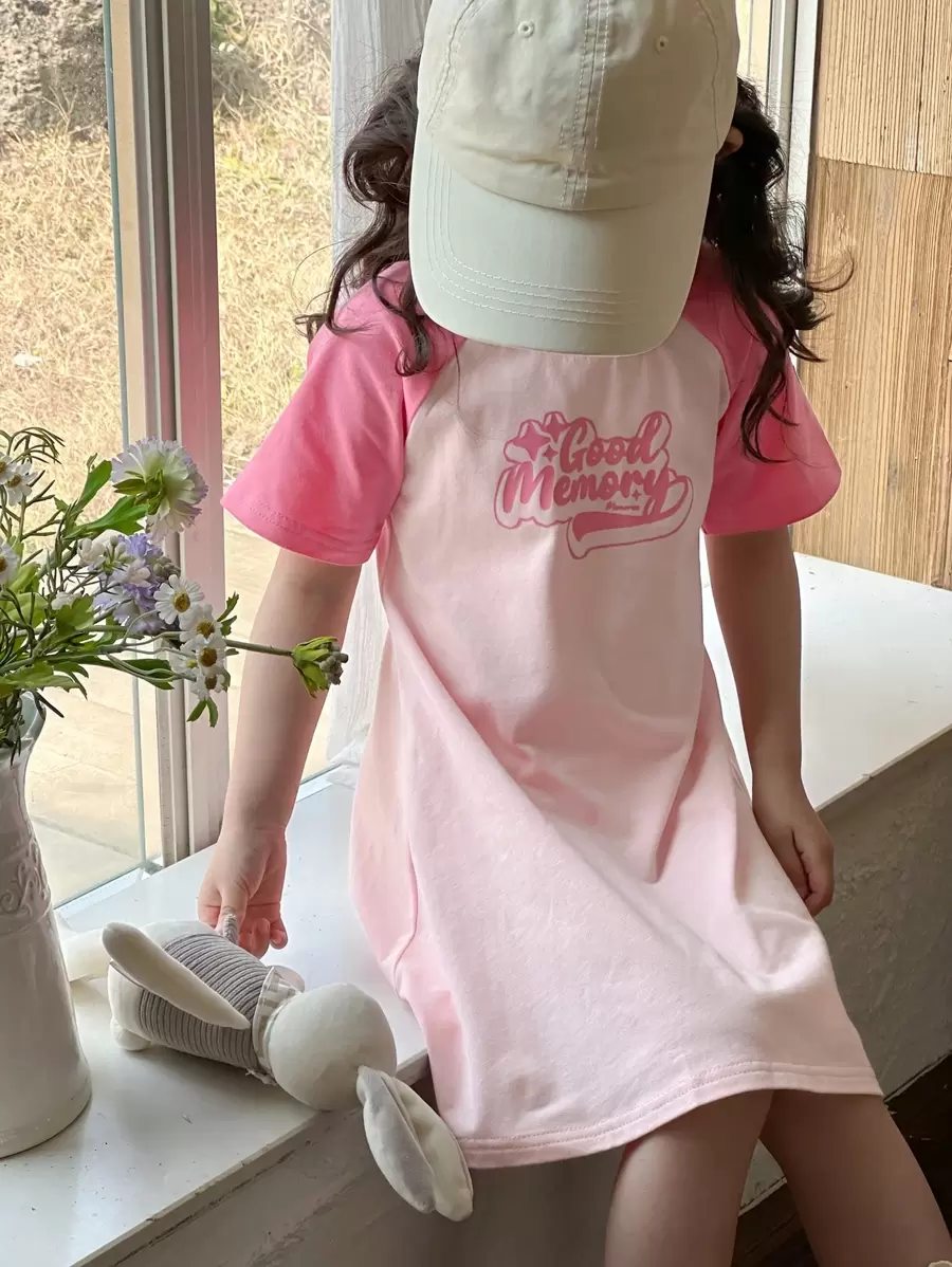 Dazy Kids Young Girl Fall Knit Letter Print Raglan Sleeve Young Girl Dress