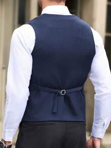 Manfinity Mode 男士披肩领撞色背心简约休闲通勤 - 藏蓝色 - 查看 2