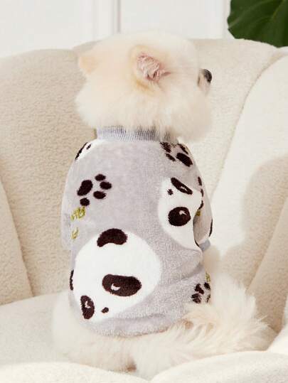 PETSIN 1 件灰色熊猫印花宠物法兰绒保暖卫衣