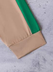 2 Pcs/Set Boys' Color Block Crew Neck Long Sleeve Sweatshirt And Trousers