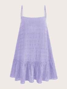 SHEIN EZwear Đầm dây mảnh màu trơn viền bèo nhún cỡ lớn cho nữ - Màu Lilac Tím - Xem 1