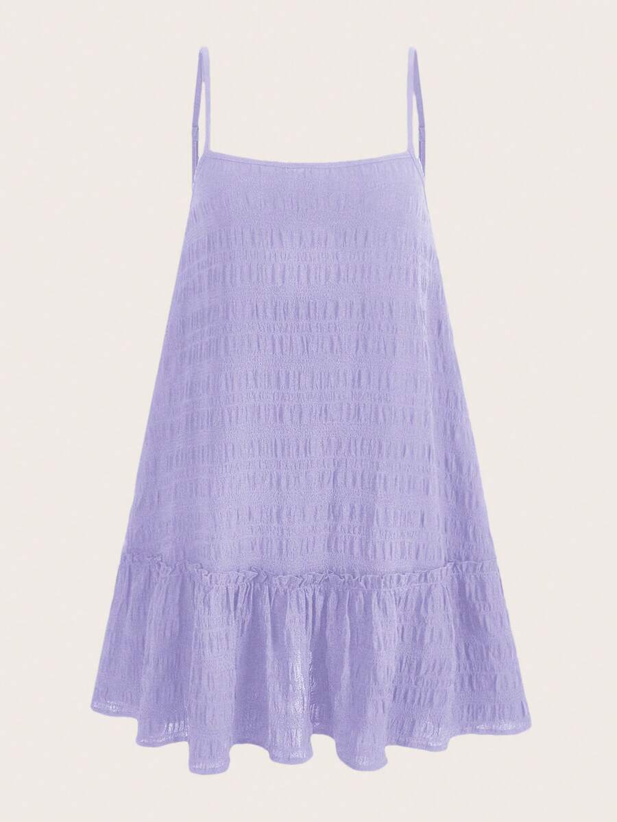 SHEIN EZwear Đầm dây mảnh màu trơn viền bèo nhún cỡ lớn cho nữ - Màu Lilac Tím - Xem 1