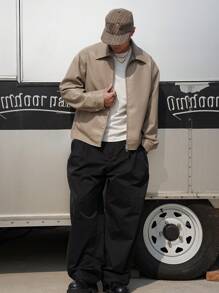 DAZY Men's Solid Khaki Leather Jacket, Autumn - Khaki - View 3