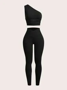 SHEIN EZwear 黑色多件套户外套装，简约、时尚、休闲，适合日常穿着 - 黑色 - 查看 15