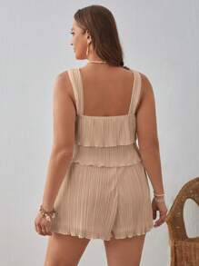 SHEIN VCAY 2pcs Plus Size Solid Color Camisole And Shorts Set, Minimalist Style Casual For Everyday