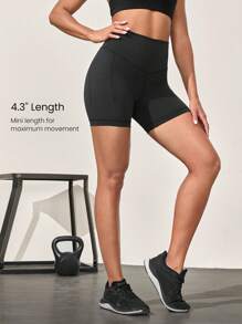 GLOWMODE 4.3" PeakBum Powersculpt™ Sweat-Wicking Cool Feel Booty-Lifting V-Waist Butt-Lifting Shorts High Impact Workout Running Training - Black - View 5