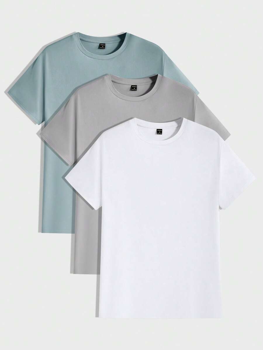Manfinity BRENVOR 3pcs Pack Men's Casual Versatile Solid Color Short Sleeve T-Shirt - White - View 1