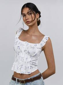 Athîral 女式碎花碎花印花紧身胸衣荷叶边吊带上衣，春夏复活节