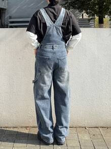 DAZY Men's Solid Blue Denim Bib Overall Pants, Autumn - Blue - View 2