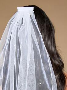 MISSGUIDED Pearl Embellished Short Bridal Wedding Veil Cathedral Length With Comb For Special Occasions Traditional Headpiece Elegant Styling Accessory