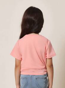 SUMWON 女孩蝴蝶标志 T 恤夏季系列，侧结细节休闲短袖上衣，非常适合学校郊游玩耍，3 件套套装