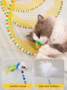 S 形猫咪爱好者和猫妈妈爱隧道玩具，金属丝网和纱布拼布设计，可折叠，带音效，适合室内家庭娱乐和缓解压力