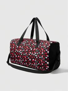 SmileyWorld® | SHEIN 女士时尚心形印花大容量手提包 - 黑色 - 查看 2