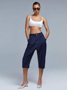 Athîral 女士休闲破洞宽松七分牛仔裤 - 寶藍色 - 查看 5