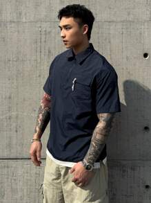 DAZY Men's Solid Navy Outdoor Polo Shirt, Summer - Navy Blue - View 3