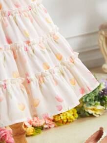 Baby Girl Elegant Floral Print Ruffle Trim Summer Dress - Multicolor - View 4