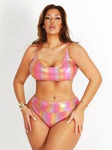 SHEIN Swim SXY Plus Size Feminino Ombre Color Casual Tankini Conjunto de maiô - Multicolorido - Ver 4
