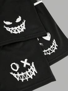 3pcs/Pack Teen Boy/Teen Boys Casual Elastic Waist Clown Face Print Boxer Briefs - Black - View 5