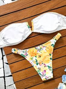 Swim Vcay Costume da bagno a due pezzi floreale con volant per donna, abbigliamento da spiaggia adatto per vacanze e nuoto
