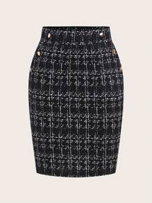 SHEIN Clasi Women's Elegant Faux Leather Pocket With Metal Buckle Skirt, Suitable For Work, Casual And Daily Wear In Summer