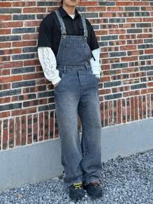 DAZY Men's Solid Blue Denim Bib Overall Pants, Autumn - Blue - View 6