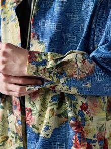 NEON BLANC Men's Street Style Embroidered Blue Long Sleeve Woven Shirt - Blue - View 4