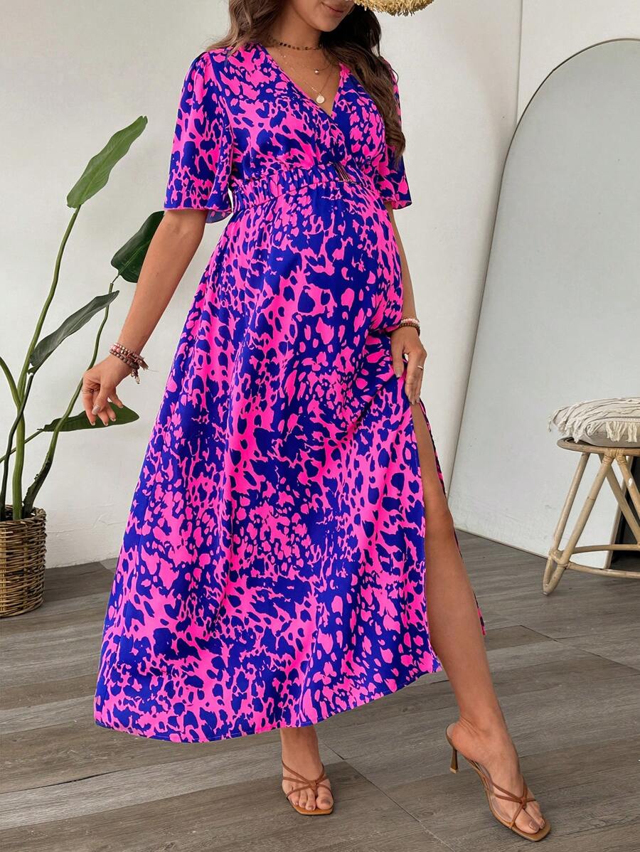 SHEIN Retro Maternity Dress, Minimalist Palace Style, Casual Daily Wear - Army Green - View 1