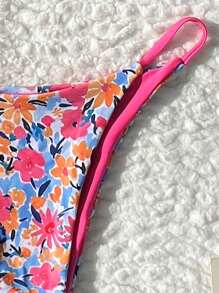 Swim Mod Springbreak 2pcs Women Beachwear Summer Outfits, New Random Ditsy Floral Spaghetti Strap Camisole And Thong Bikini Set - Multicolor - View 3