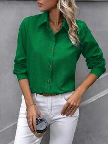 EMERY ROSE Women's Simple Elegant Casual Everyday Shirt Fall Cloth For Women - Green - View 4