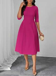 SHEIN Lady 春夏秋冬优雅办公室聚会新年女士连衣裙 - 玫紅色 - 查看 4