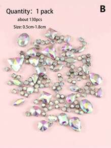 1 Pack Of 130pcs Mixed Shape Sewing Glass Rhinestones With Metal Claws, Suitable For Jewelry, Clothes, Garments, Shoes, Dresses, Apparels (Silver Base) - Multicolor - View 6