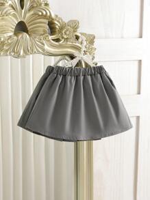 Baby Girls' Simple Solid Color Pleated Mini Skirt, Fashion And Comfortable For Spring/Autumn Outings - Grey - View 2