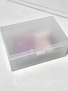 SHEIN 1 pieza Caja de almacenamiento esmerilada, organizador de papelería transparente, apto para fundas de tarjetas y postales, soporte de escritorio de vuelta a la escuela