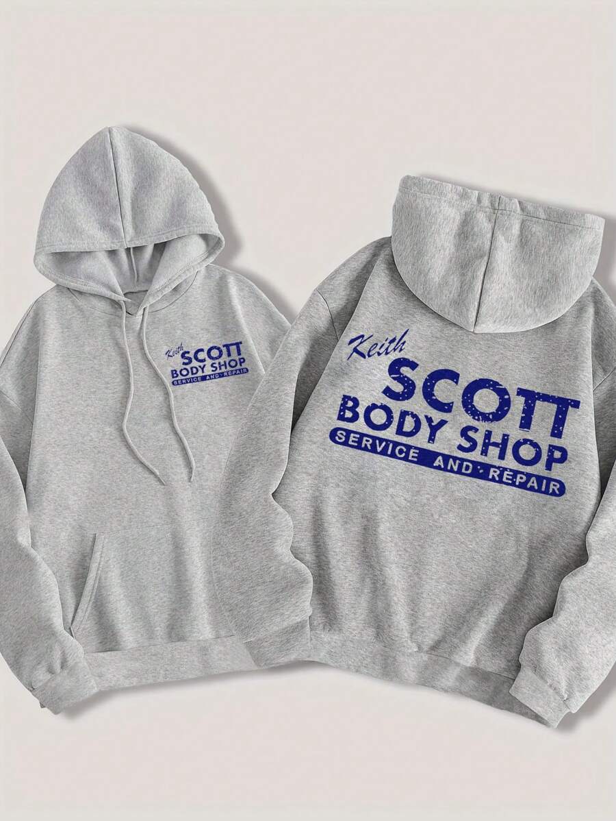 Women Oversized Casual Keith Scott Grey Hooded Sweatshirt With Letter Print, Suitable For Party And Gathering Graduation,Back To School,Graduation,Teacher,Back To School Pullover Fall