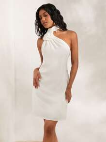 Opulessa 女士纯色露肩迷你连衣裙 - 白色 - 查看 1