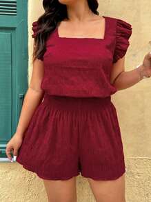 SHEIN VCAY Ensemble blouse à manches courtes et short col carré grande taille, 2 pièces ensemble vacances deux pièces tenues d'été vacances femme printemps tenues occidentales anniversaire pour femme vêtements boho femme tenue de fête rave old money tenue de sortie tenue d'enseignante femme tenue brunch femme tenue fairycore vacances plage vacances plage élégantes tenue décontractée femme fairycore campagne tenue de bureau femme travail remise des diplômes invitée de mariage tropical