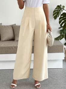 Chiquease Women's Casual Wide Leg Solid Color High Waist Pants Fall Cloth For Women - Apricot - View 7