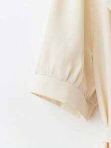 SHEIN Clasi 女士纯色翻领泡泡袖短款休闲衬衫 - 杏色 - 查看 3