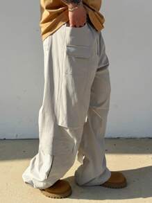 DAZY Men's Solid Grey Casual Cargo Pants, Spring/Summer