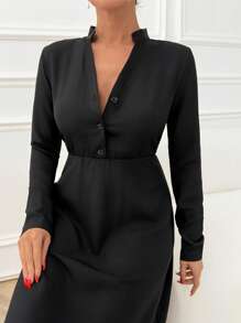 RueChic Women's Solid Casual Long Sleeve Midi Dress - Black - View 7