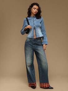 Forever 21 女式秋季长袖前拉链休闲牛仔夹克 - 淺色水洗藍 - 查看 5