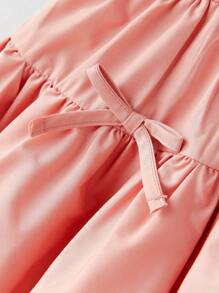 Maija Kids Maija Kids Falda de diseño de burbuja 3D estilo minimalista de remiendo para niña joven, de primavera y verano, con moño decorativo, corte evasé, elegante y casual para salidas, hogar, escuela, versátil, diseño combina con todo - Rosa vieja - Ver 6